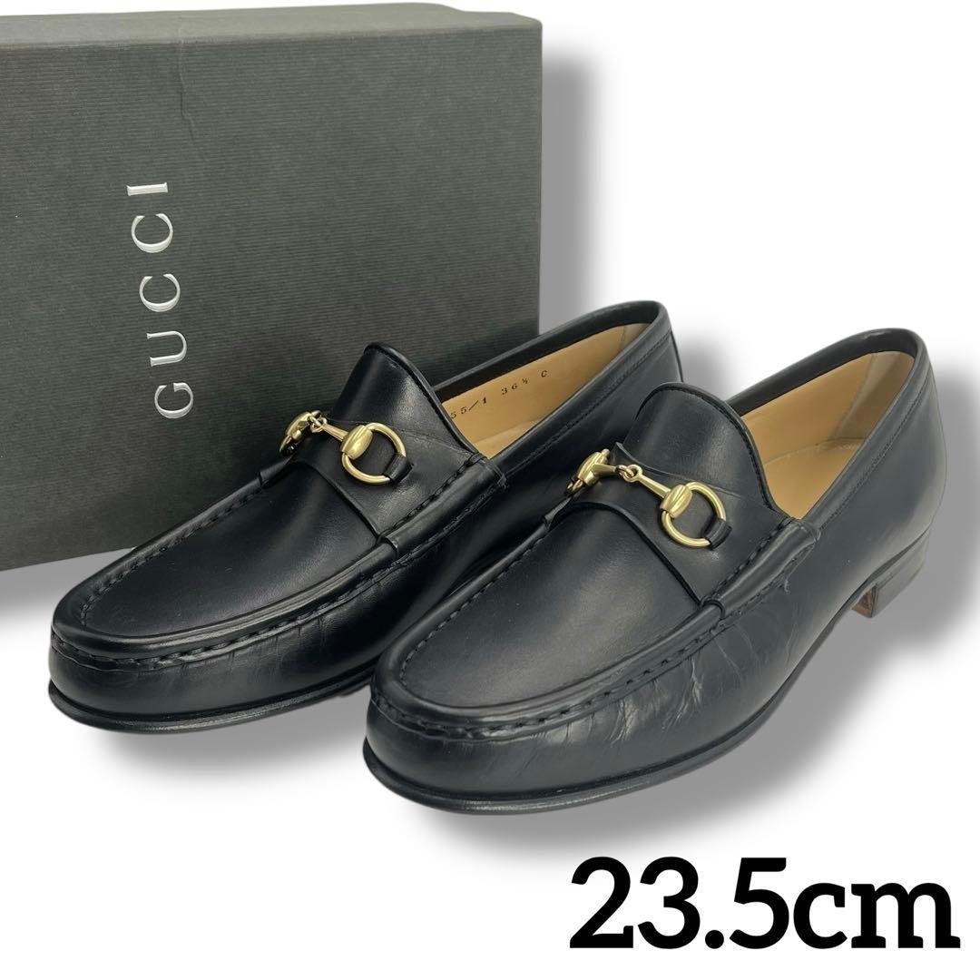 美品 GUCCI グッチ ホースビット レザー ローファー 革靴 ブラック 黒 GUCCI (グッチ) ブラックレザー ラウンドトゥ ビットローファー
