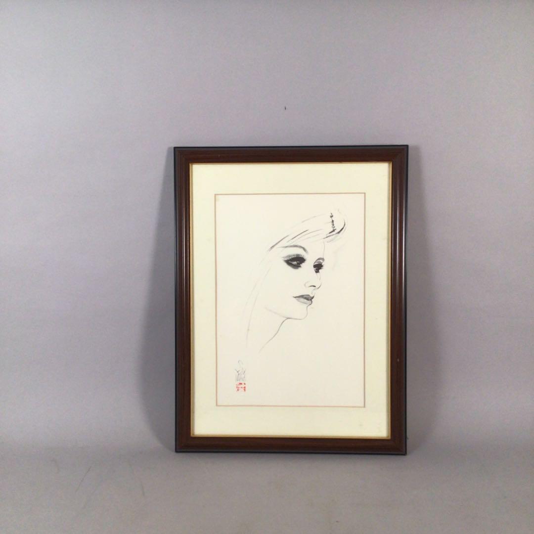 No3884 額装 岩田専太郎 美人画 女性画 水彩画 絵画 アート 送料無料