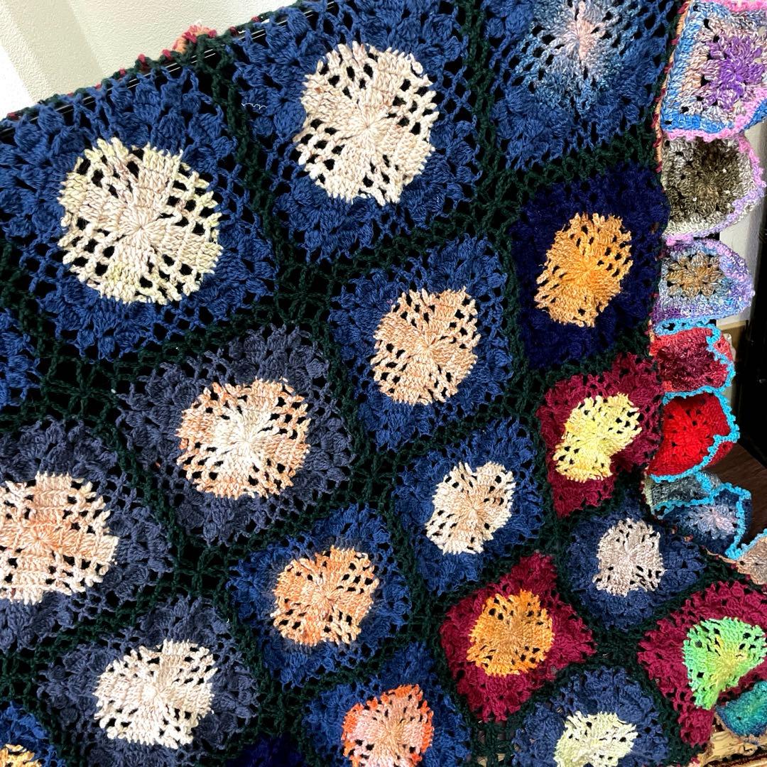 ☆ノロ毛糸☆かぎ針編みゆったりマルチなブランケット 〜暖笑〜120