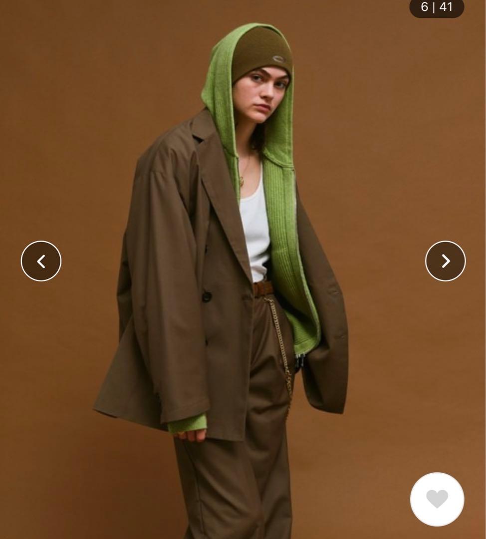 新品】【1】soerte ウールニットダブルジップフーディー グリーン