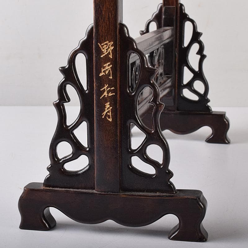 書道具　野崎松寿造　唐木紫檀製　 龍雕　筆掛　筆吊　V　R7943B