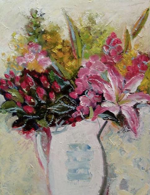 油絵 菅家令子 絵 絵画インテリア額付(青緑＋金色の枠) uF6-112302