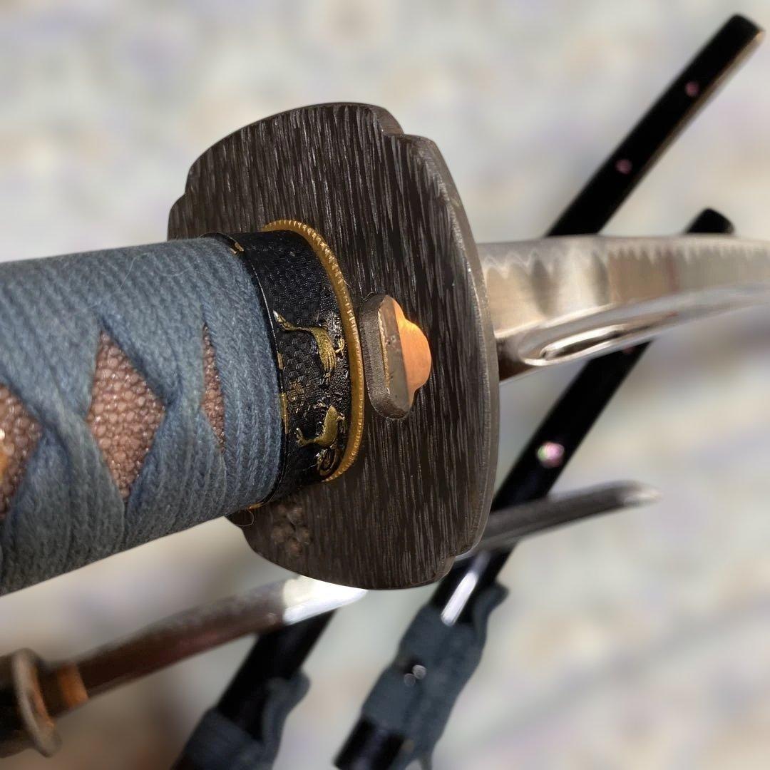 高級豪華版居合刀大小2本 青柄 桜透し木瓜鍔 - メルカリ