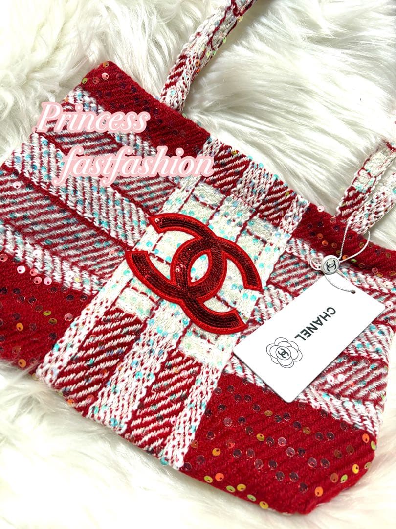 シャネル CHANEL バーガンディ スパンコール トートバッグ