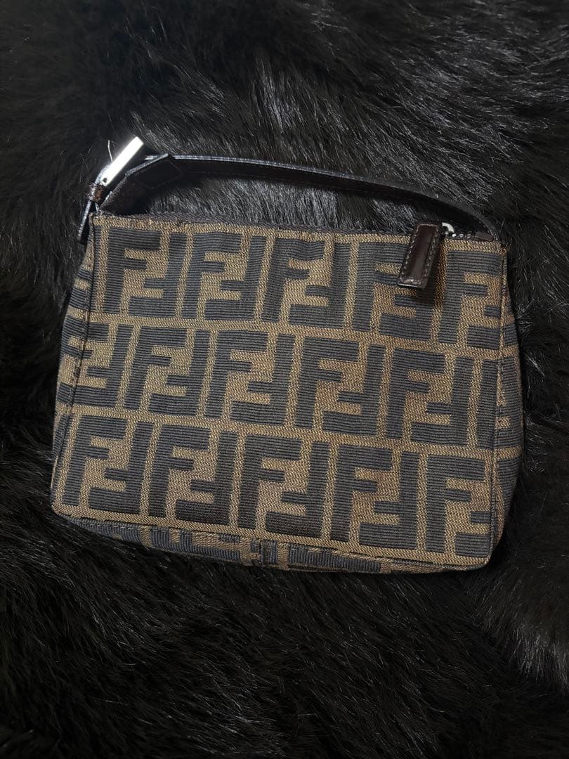 ヴィンテージFENDI ポーチ　ミニバッグ★ VINTAGE FENDI ZUCCA BROWN FF LOGO CANVAS LEATHER MINI PURSE BAG