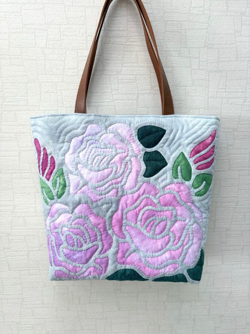 ハワイアンキルト　　　　　　トートバッグ　　　　　　　　バラ♡ グレー 楽天市場】ハワイアンキルトバッグ ハワイアンキルト バッグ