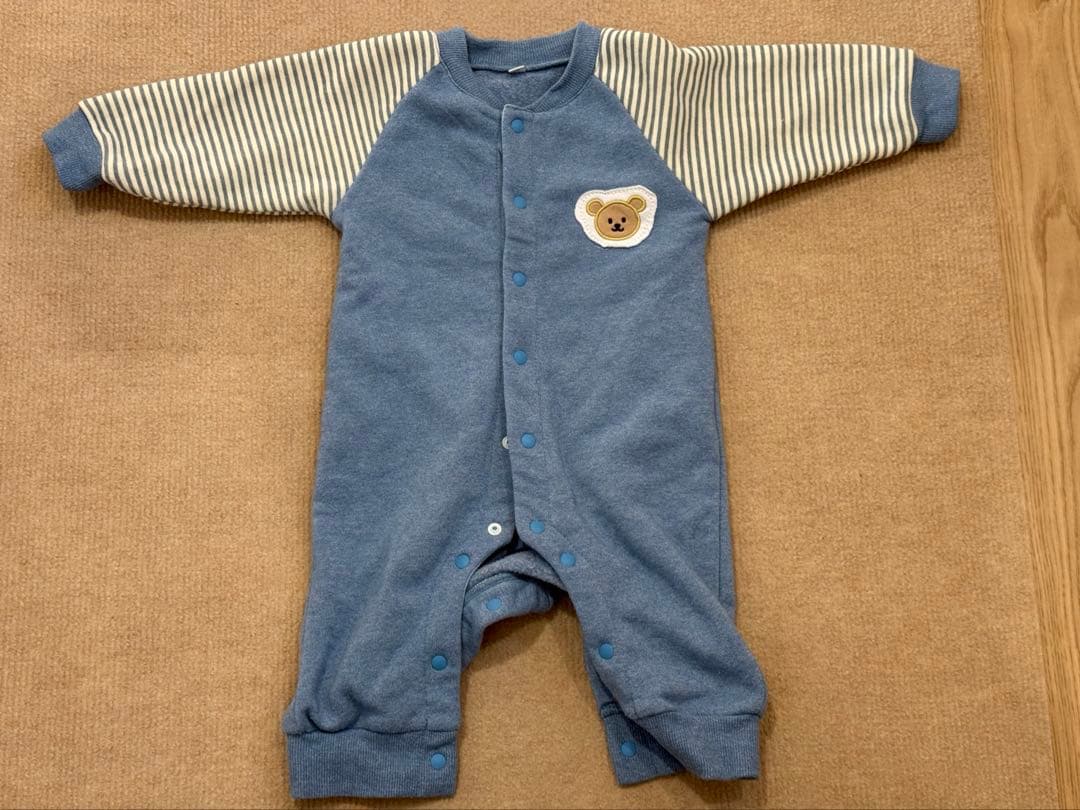 80cm】クマ 裏起毛 ロンパース 青 - メルカリ