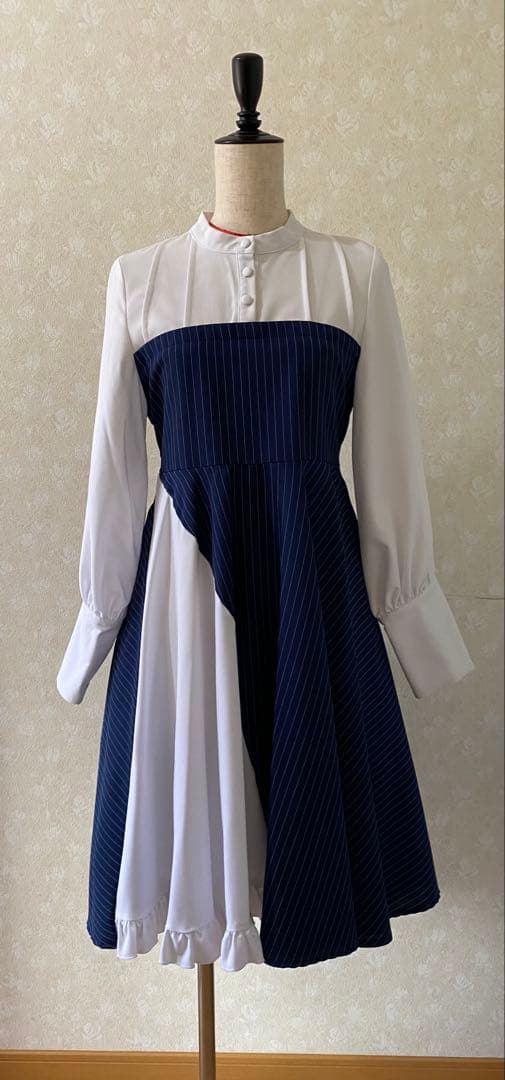 あ*い様 Favorite 猫目トヲルコラボ 長袖ワンピース ストライプ ミディ ワンピース ミディアム丈 ストライプ クラシカル ＊Favoriteオリジナル