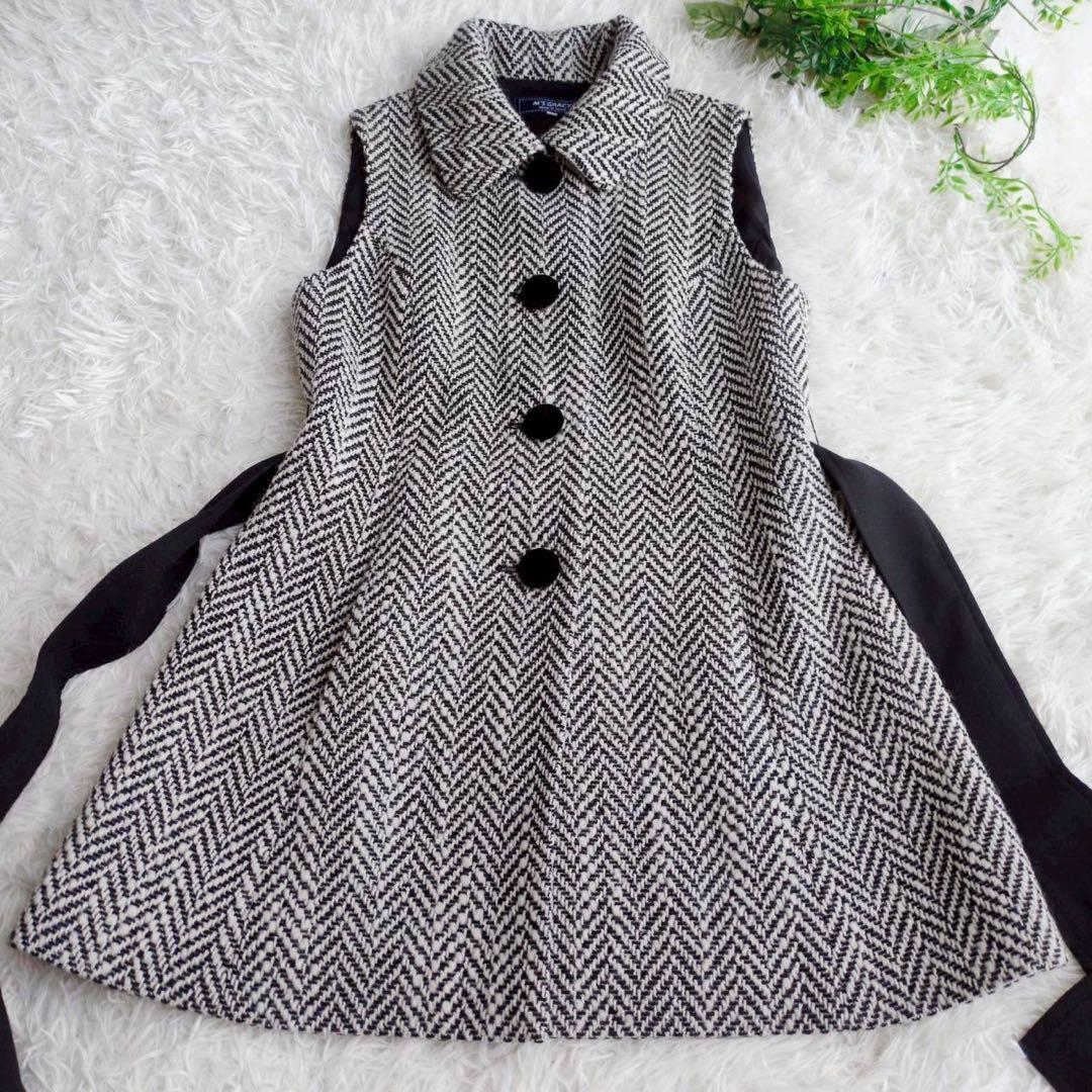 M´S GRACY 3way コート ケープ ベスト ジレ ヘリンボーン リボン
