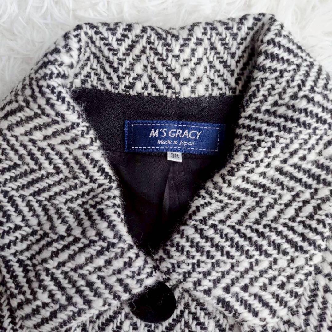 M´S GRACY 3way コート ケープ ベスト ジレ ヘリンボーン リボン