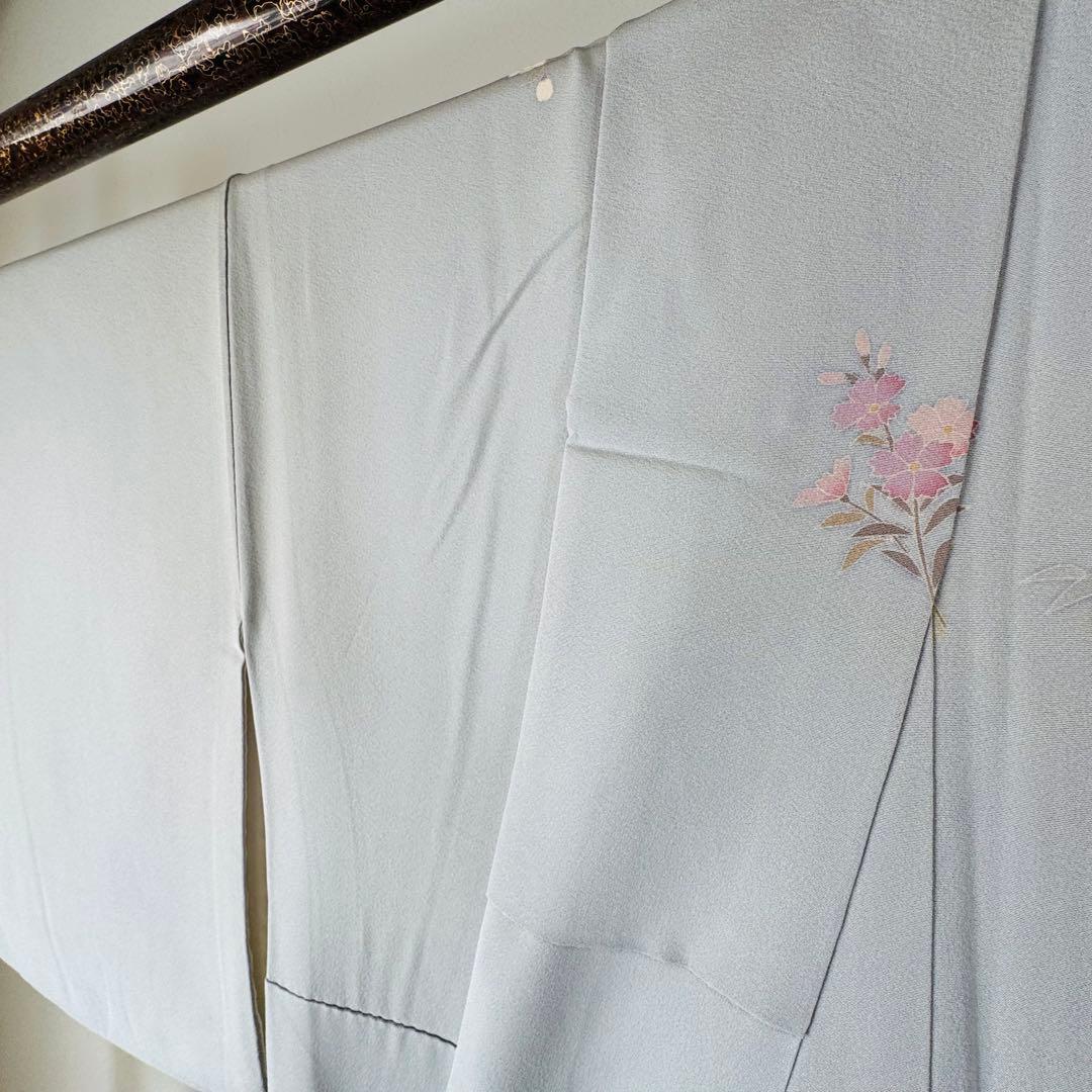 超美品 正絹 袷 広襟 訪問着 付け下げ 着物 162裄61.5 水色 作家物