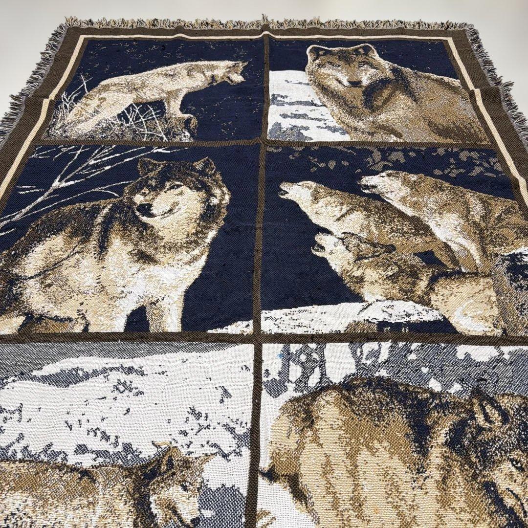 オオカミ 狼 マルチカバー ソファカバー ヴィンテージラグ 175x123