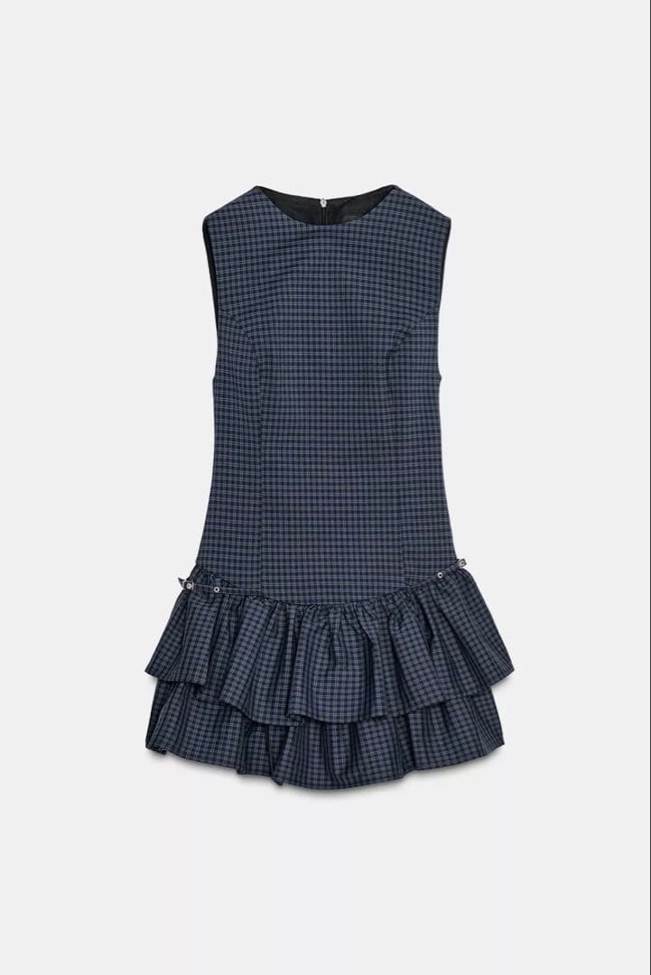 ZARA フリル付きチェック柄ショートワンピース - メルカリ