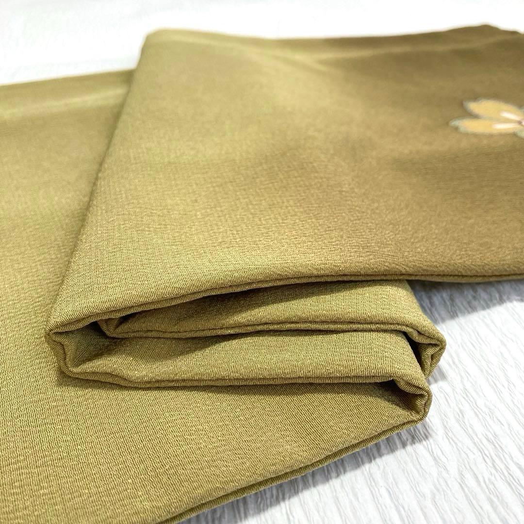 美品✨】東レシルック 洗える着物 付け下げ 緑みのくすみの黄 桜