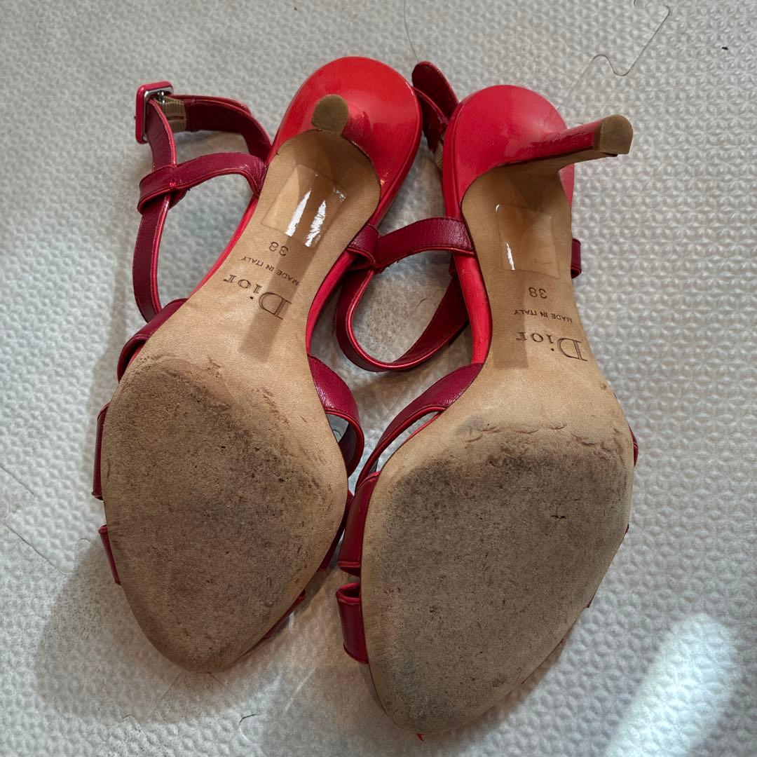 美品 Christian Dior レッド ストラップサンダル
