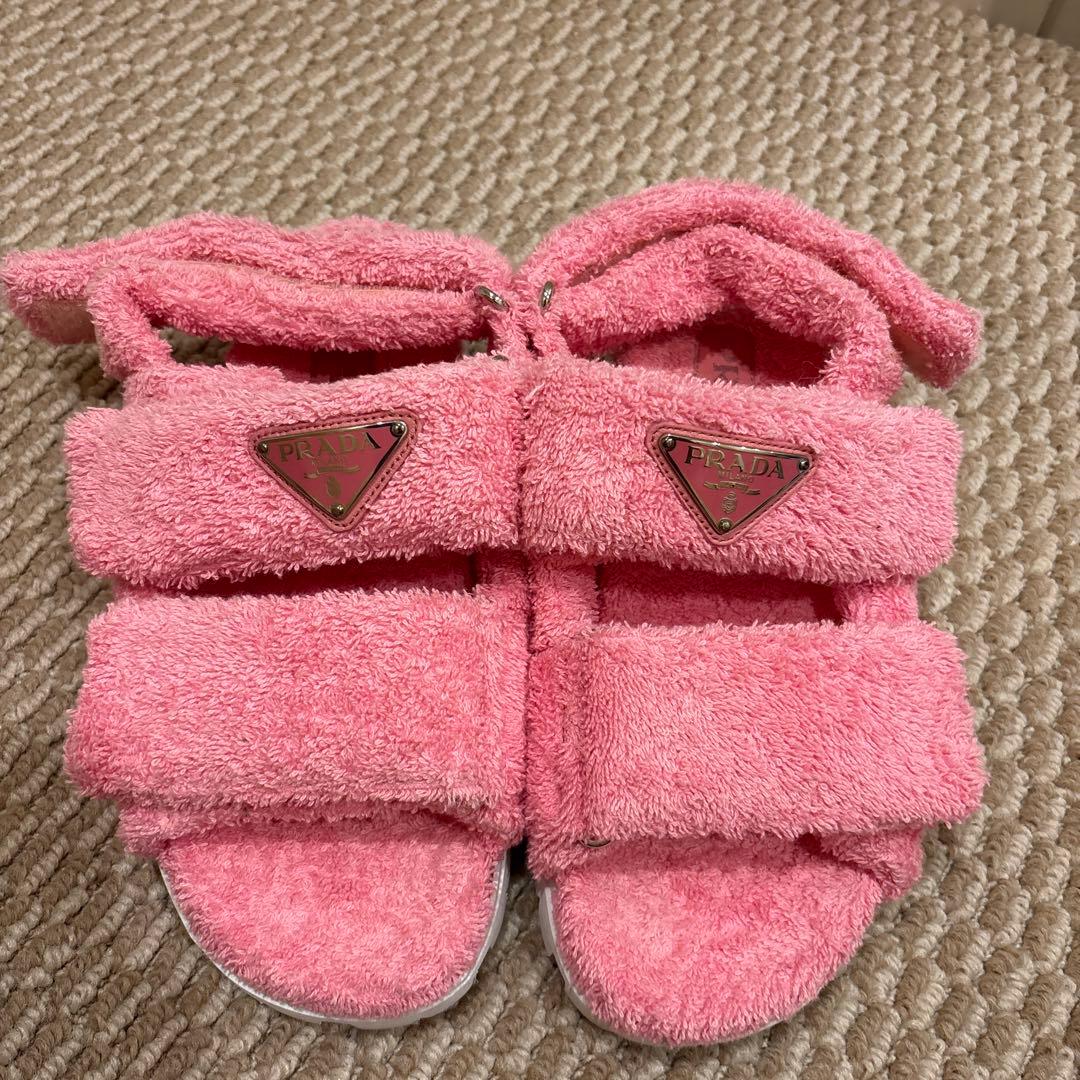 PRADA テリークロス タオル地 サンダル 中古・古着通販】PRADA (プラダ) テリークロストライアングルプレート