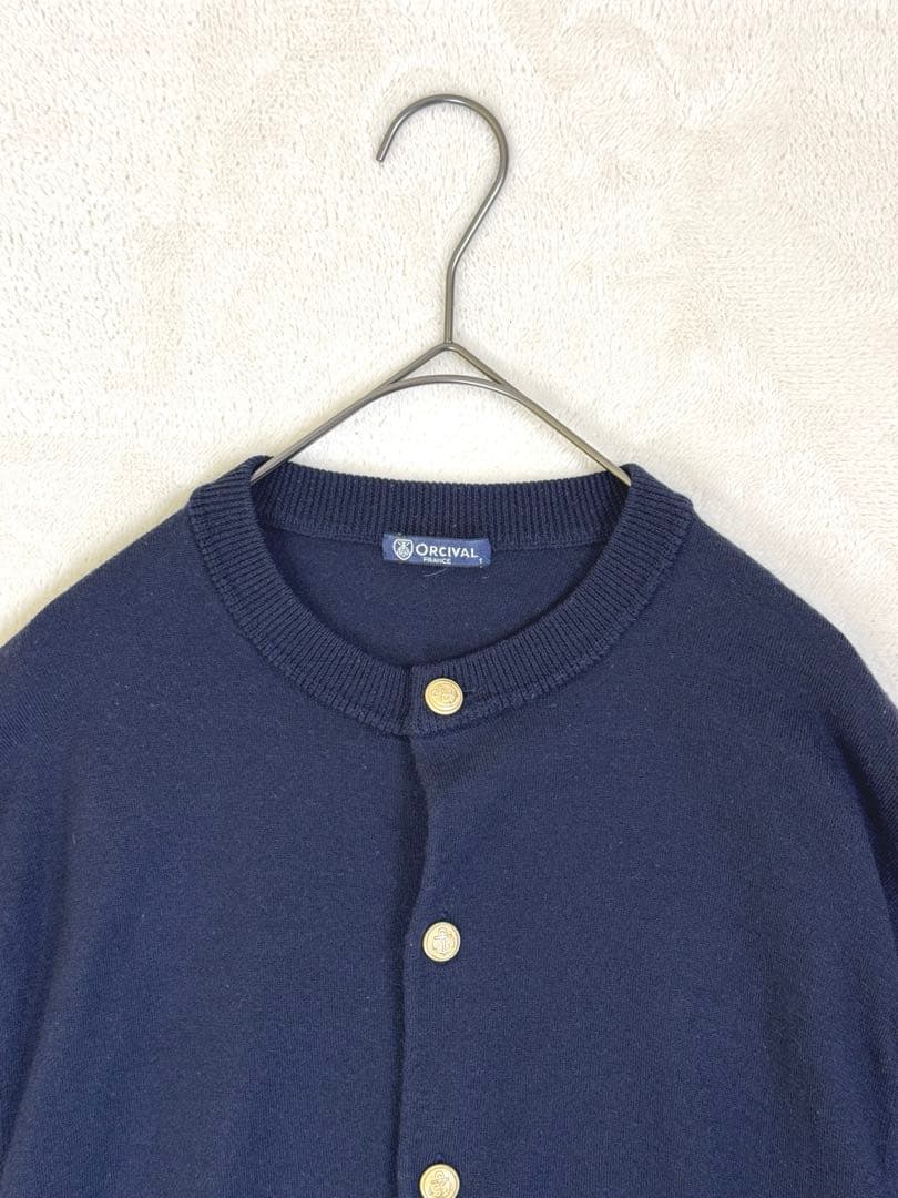 ORCIVALオーシバルメタルボタンカーディガンボリュームスリーブ紺色
