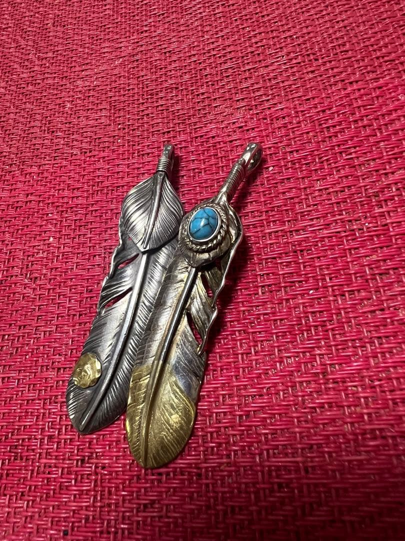 silver925フェザー２個セット シルバー925 フェザーネックレス 羽根 先金 特大ダブルフェザー 太陽