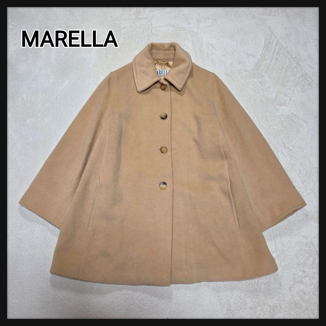 [美品]MARELLA フレアステンカラーコート カシミヤ混 40 ベージュ 美品 マレーラ MARELLA カシミヤ混 ダブル ファー ベルト 大きいサイズ