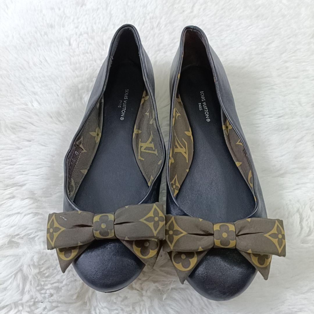 希少✨ルイヴィトン フラットシューズ モノグラム リボン ブラック 23.5cm