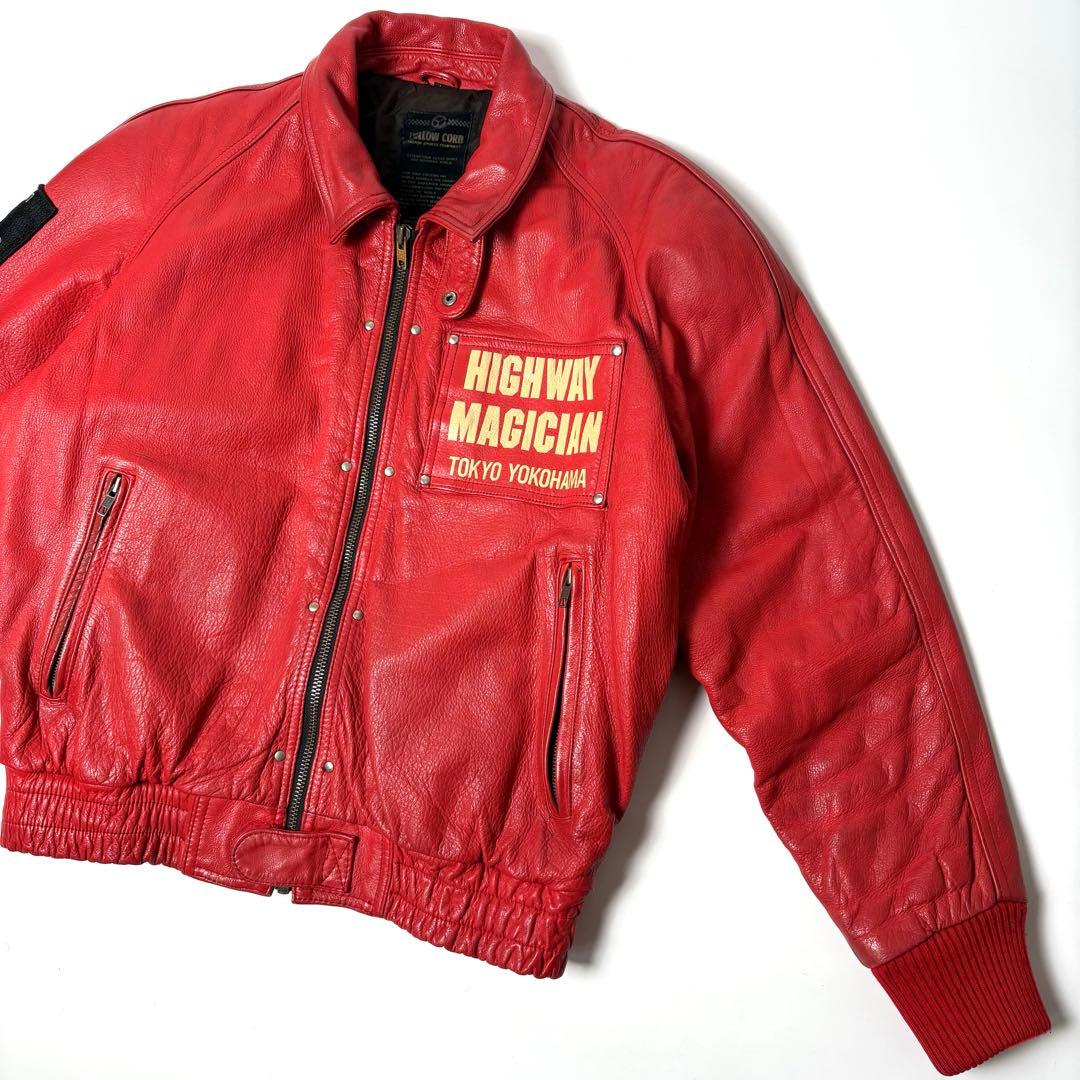 牛革】イエローコーン レザー ライダースジャケット 赤 L - メルカリ