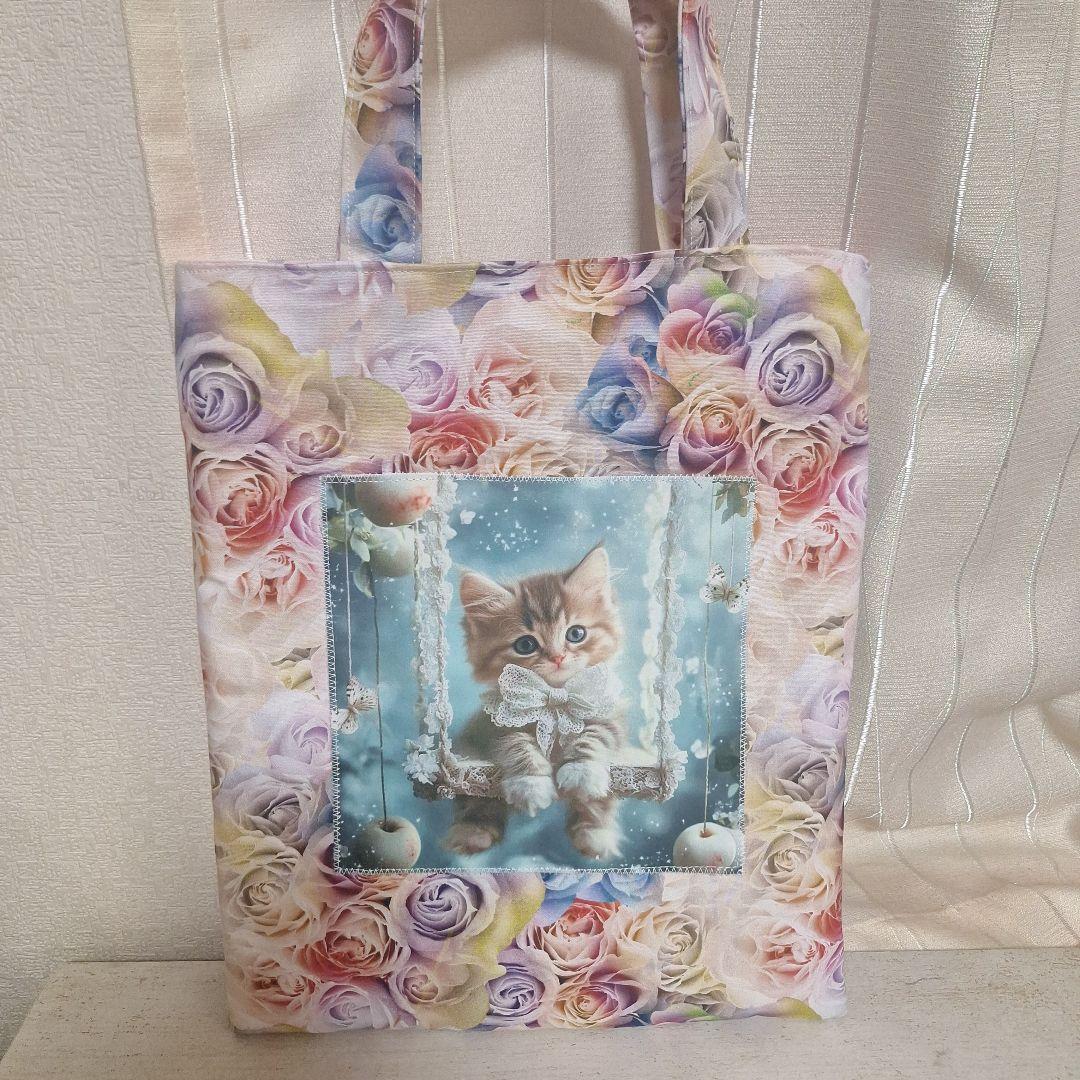 激レアねこパネル生地 ハンドメイド まちなしバッグ ミニバック ポーチ