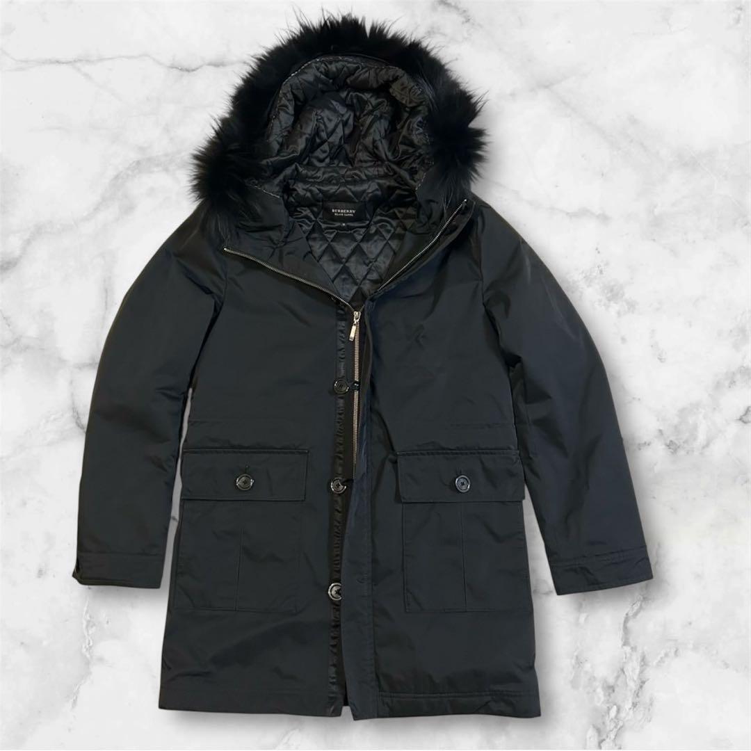 バーバリーブラックレーベル2way ラクーンファー ミリタリー モッズ コート