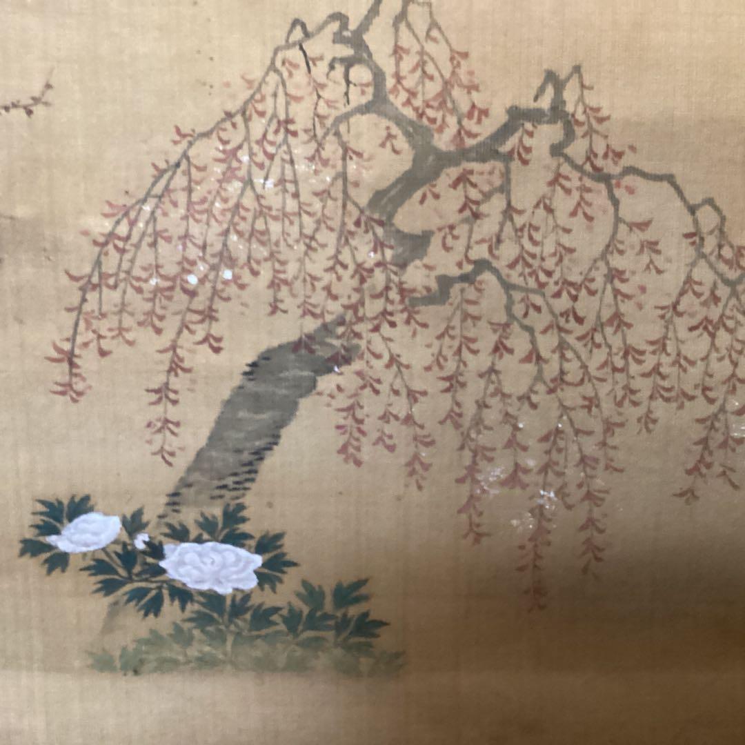 土佐派画紙本【朗詠集祝之詩意】不老門、長生殿之図 掛軸一幅 軸先良品