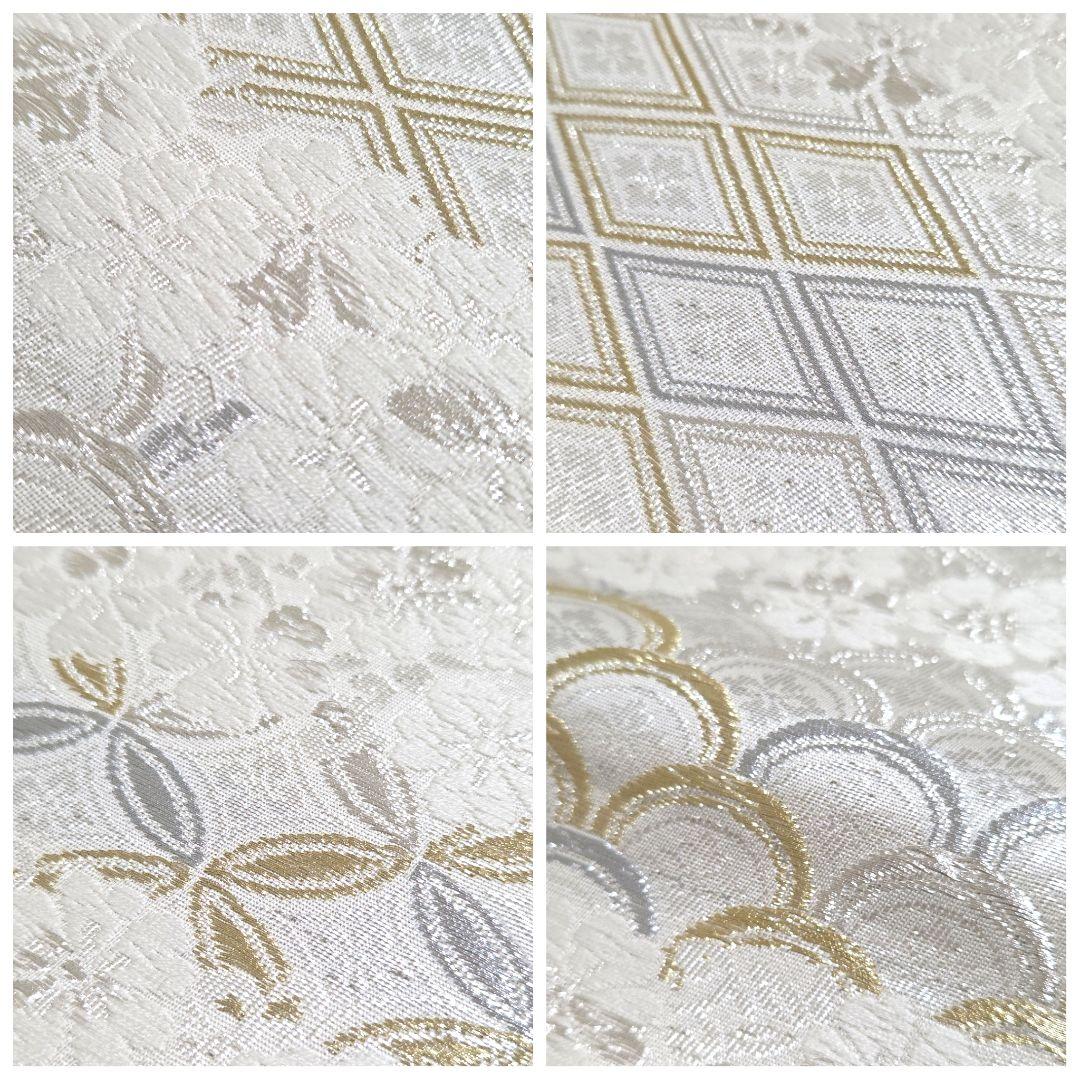 H 西陣織 有職文様 金銀糸 桜 白 青海波 七宝 六通 正絹 フォーマルな