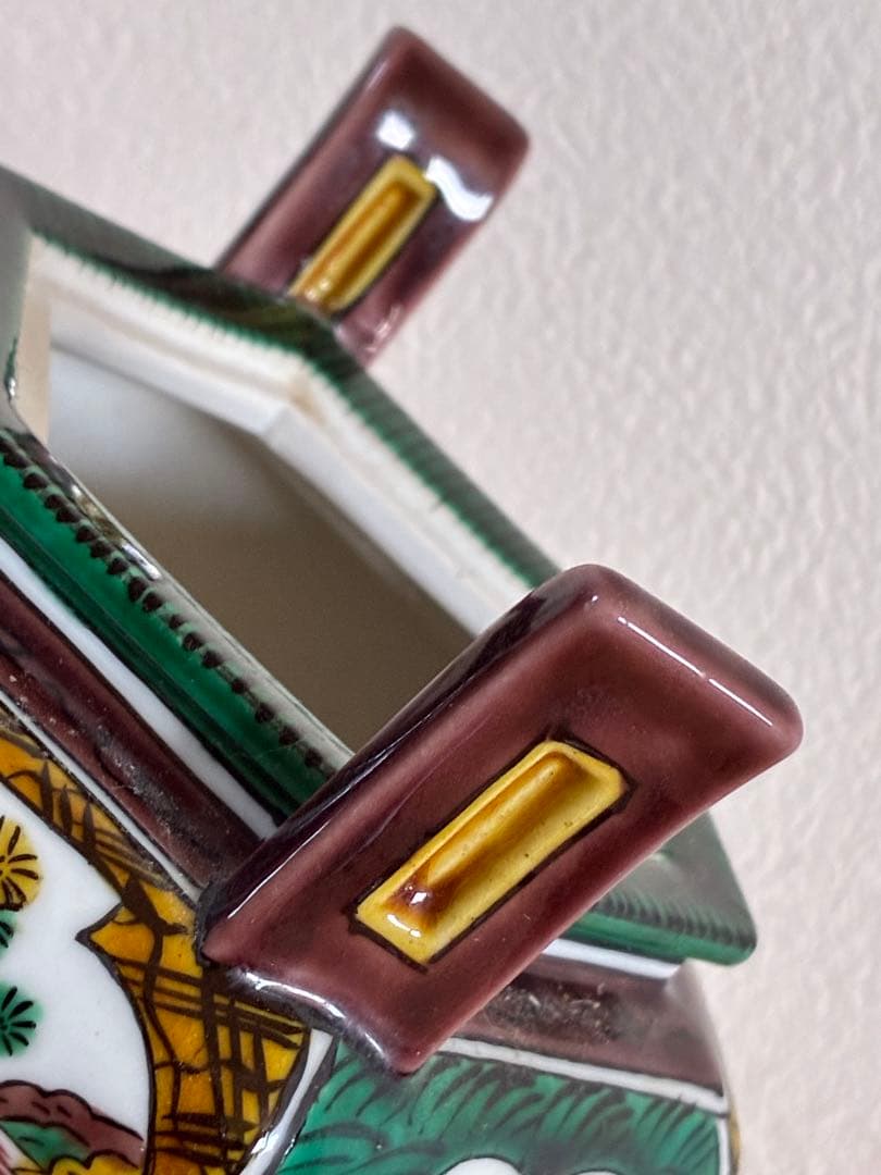 骨董＊九谷焼＊香炉＊陶器＊六角形＊獅子蓋付香炉＊年代物＊美品