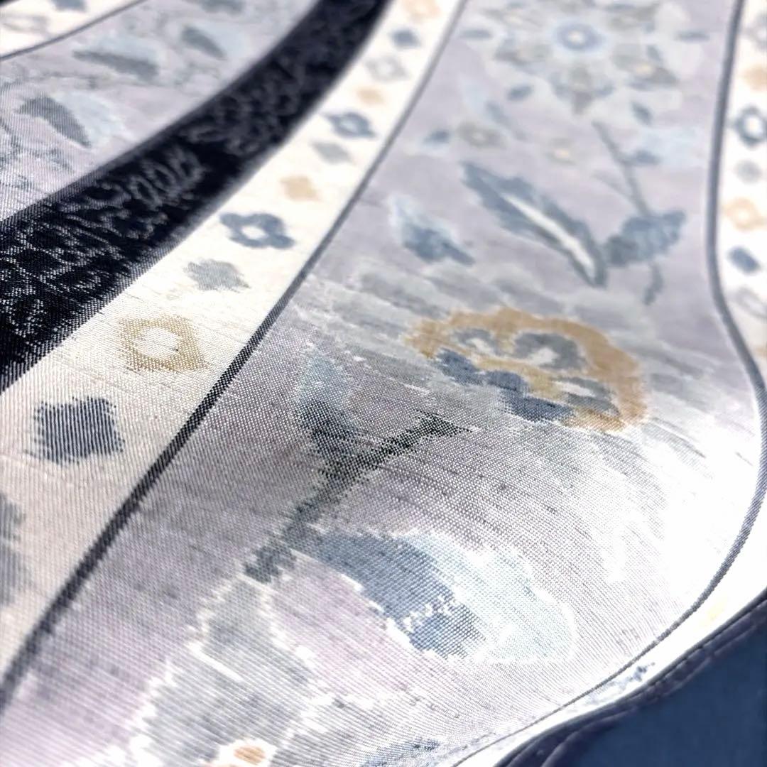 正絹　紬　全通袋帯《ライン　花》