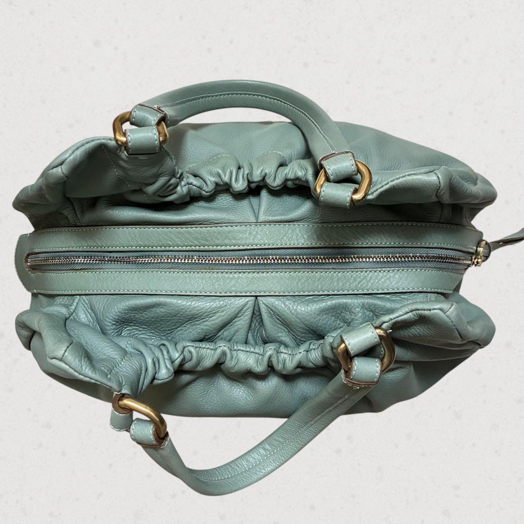 美品 マックスマーラ ハンドバッグ 巾着 ロゴプレート ゴールド金具 本