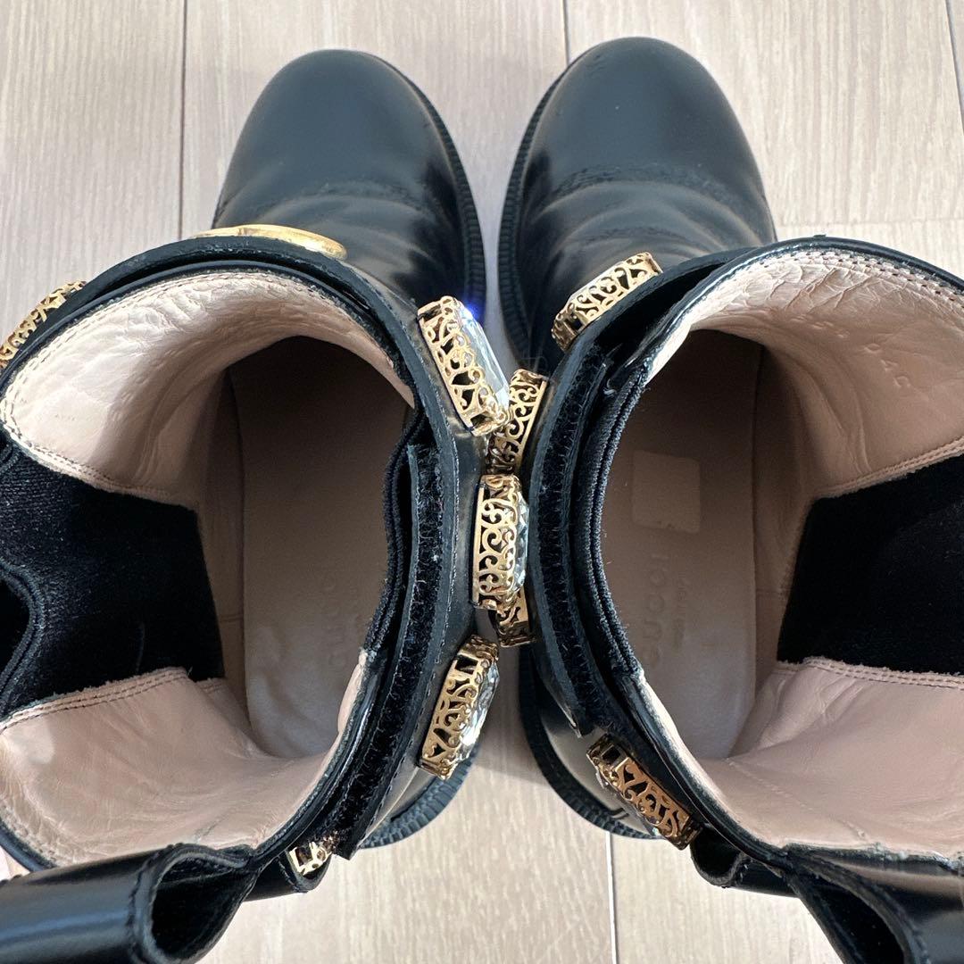 GUCCI GGマーモント　レザー　サイドゴア　ビジュー　22.5cm