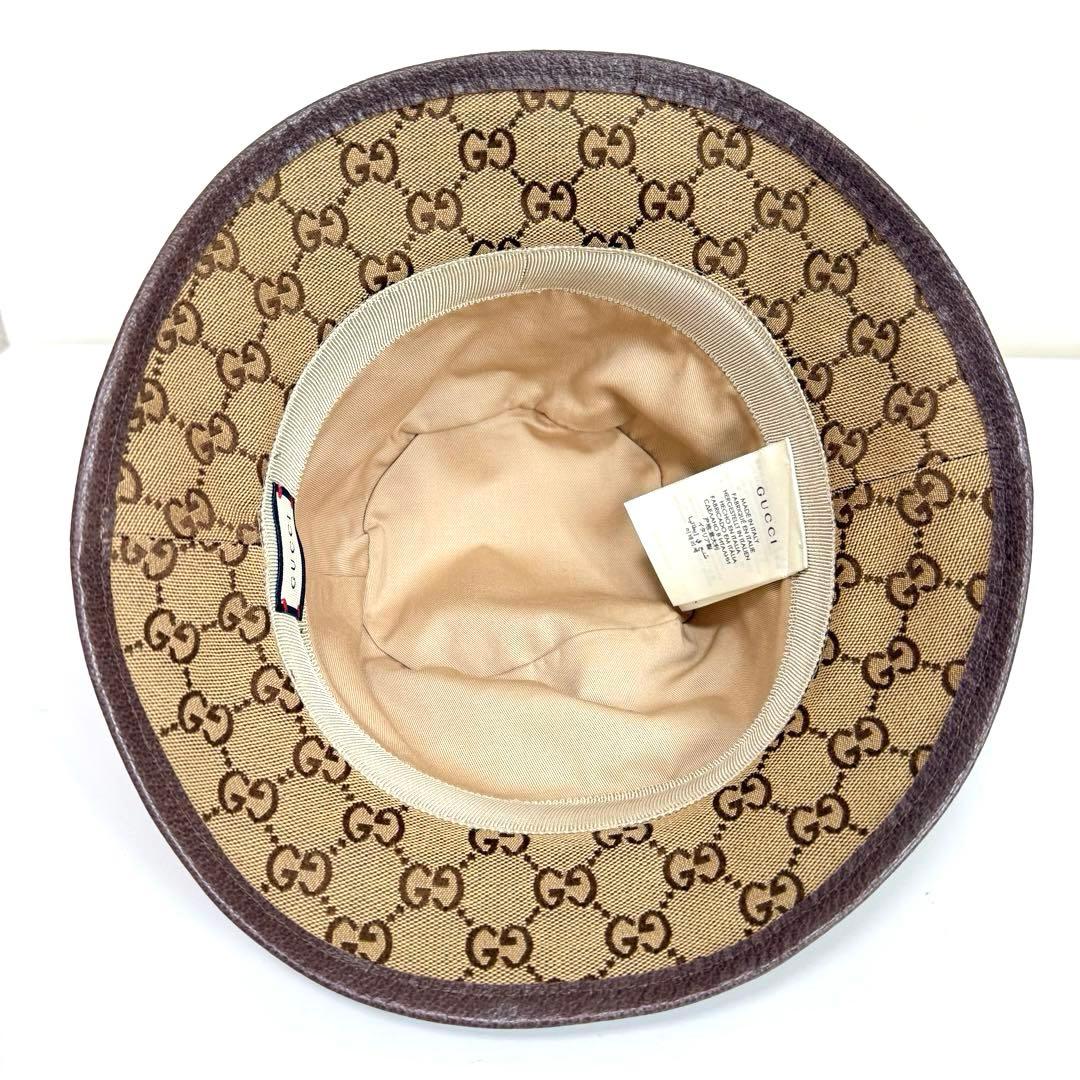 ほぼ未使用】グッチ バケットハット GGキャンバス ブラウン Sサイズ 57