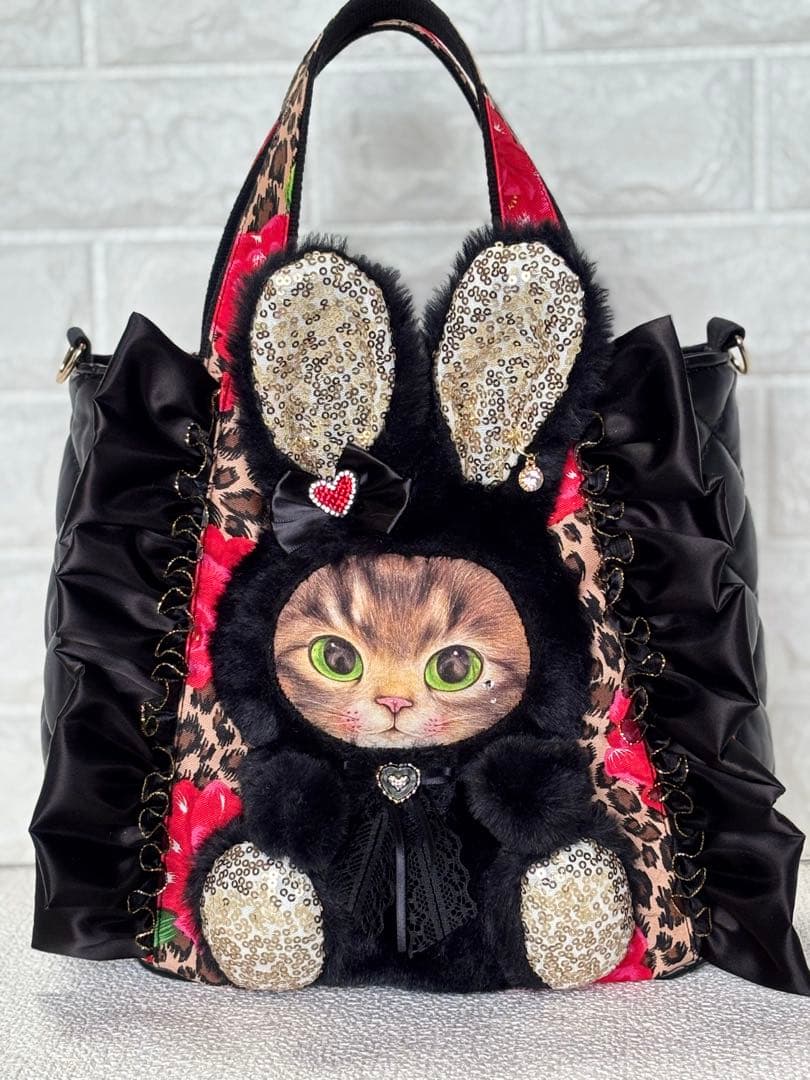 さ*ー様 コヤンイサムチョン　フリルトートバッグ　黒うさサンダーちゃん　ヒョウ柄 ゆ*ら様 コヤンイサムチョン☆横長トートバッグ ヒョウ柄＆ボアキルト