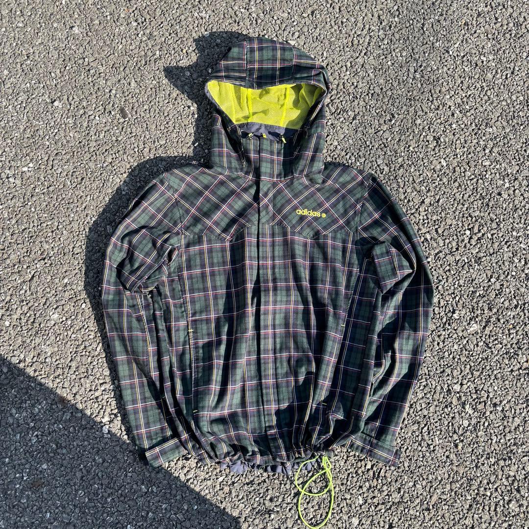 00s adidas 短丈 ジャケット y2kテック系 チェック柄 ドローコード 00s adidas 短丈 ジャケット y2kテック系 チェック柄 ドローコード