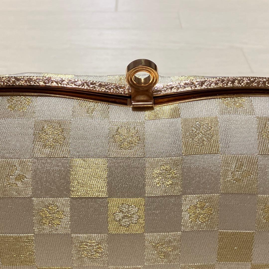 《未使用》草履バッグセット　市松模様　ゴールド