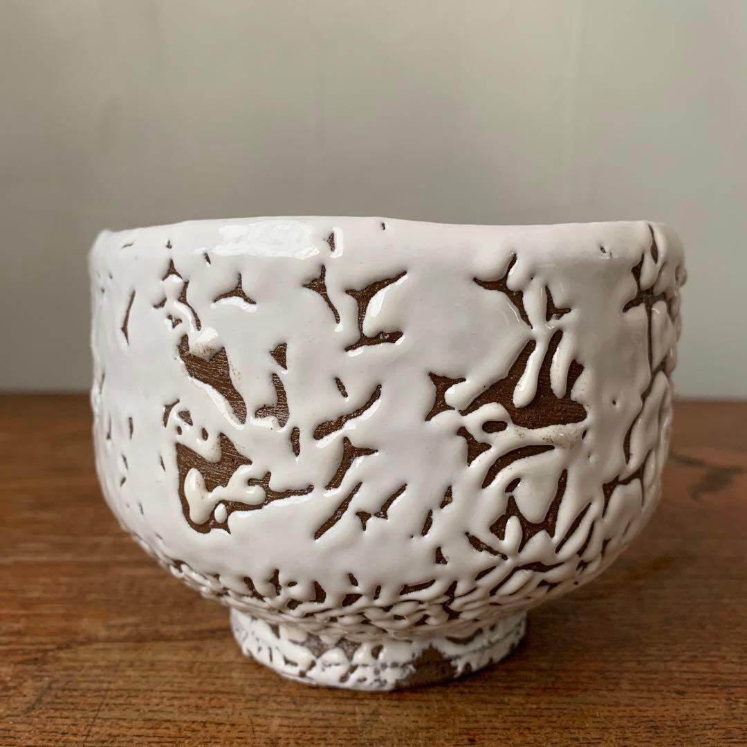 抹茶茶碗 萩焼 白萩 作家物 中原國輔 ゴツゴツして大粒で深め 渋い骨董