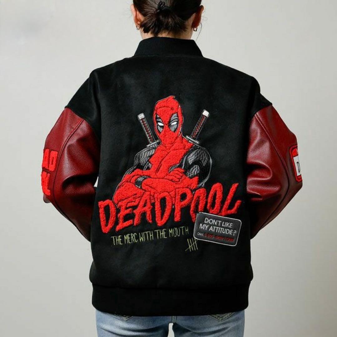 デッドプール スタジャン dead pool varsity jacket 赤黒 Deadpool varsity jacket | Team Liquid Store