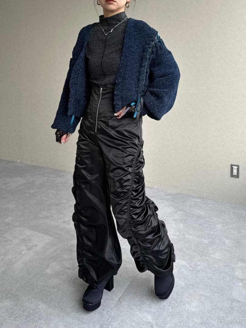 即完売品 新作 新品 HARE モールレースアップカーディガン ブルー