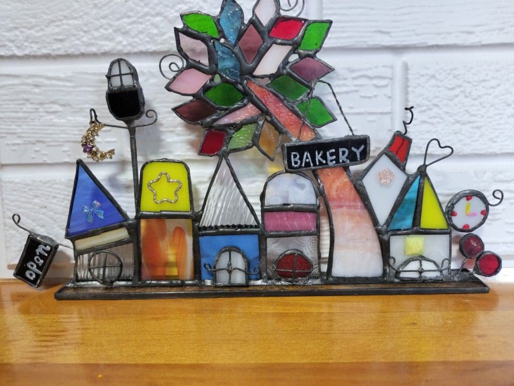 ステンドグラス◇パン屋さんが並ぶ街並みパネル◇ハンドメイト品