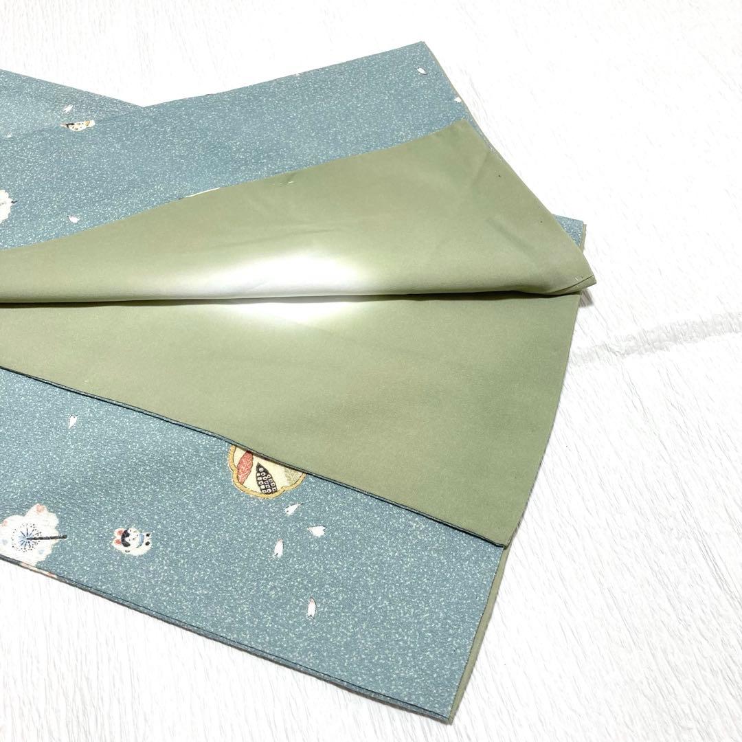 美品✨】東レシルック 洗える着物 小紋 水浅葱色 狛犬 桜 手縫い仕立て