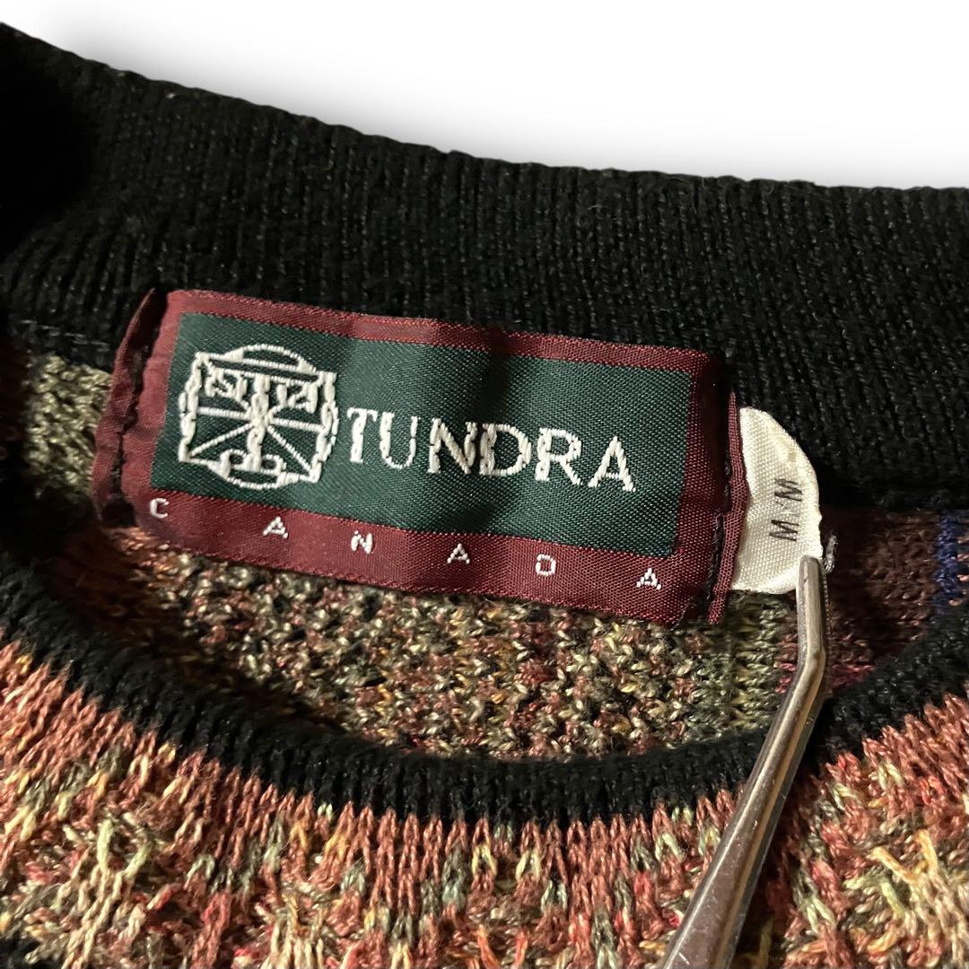 90s TUNDRAツンドラ幾何学模様3Dニット希少クージー調CBOYブラウンM