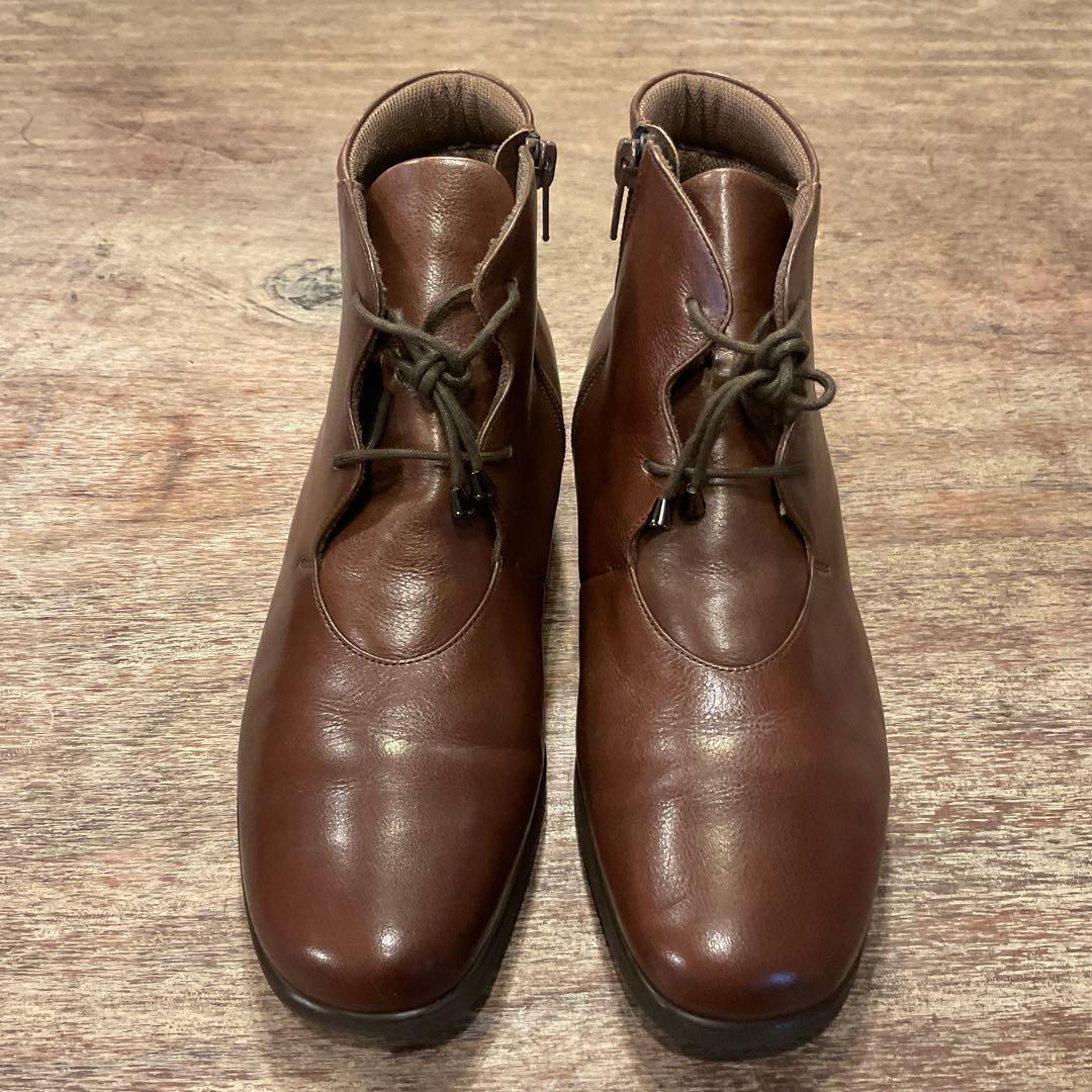 美品！アシックス ペダラ サイドジップ ブーツ 23.5cm 茶 ブラウン