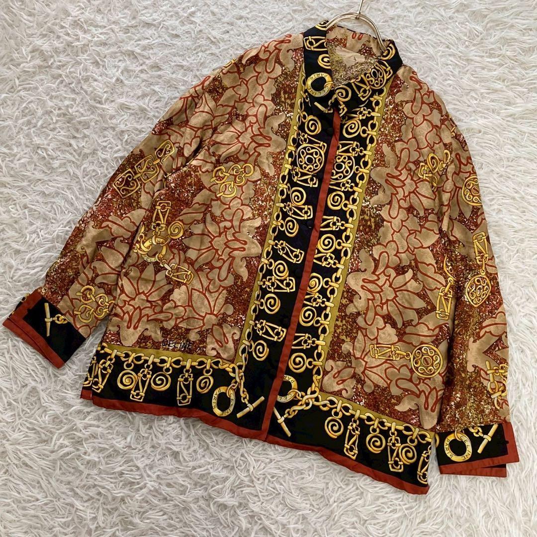 ［良品］CELINE 総柄ブラウス シルク マルチカラー ヴィンテージ CELINE - 極美品 Vintage セリーヌ CELINE シャツ ブラウス ロング