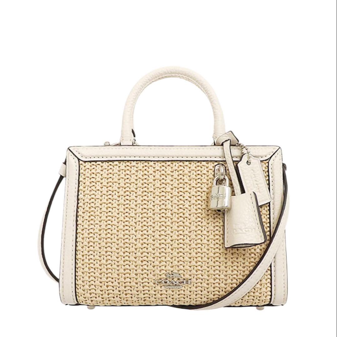 coach コーチ　カゴショルダーバック COACH】コーチ かごバッグ ストロー レザー ハンナ バケット ロゴ