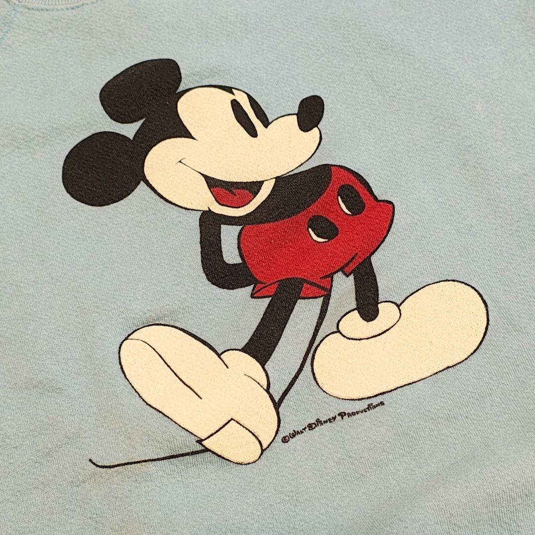 W*ス様 70s スウェット ディズニー ミッキー 白足 水色 ビンテージ 脇