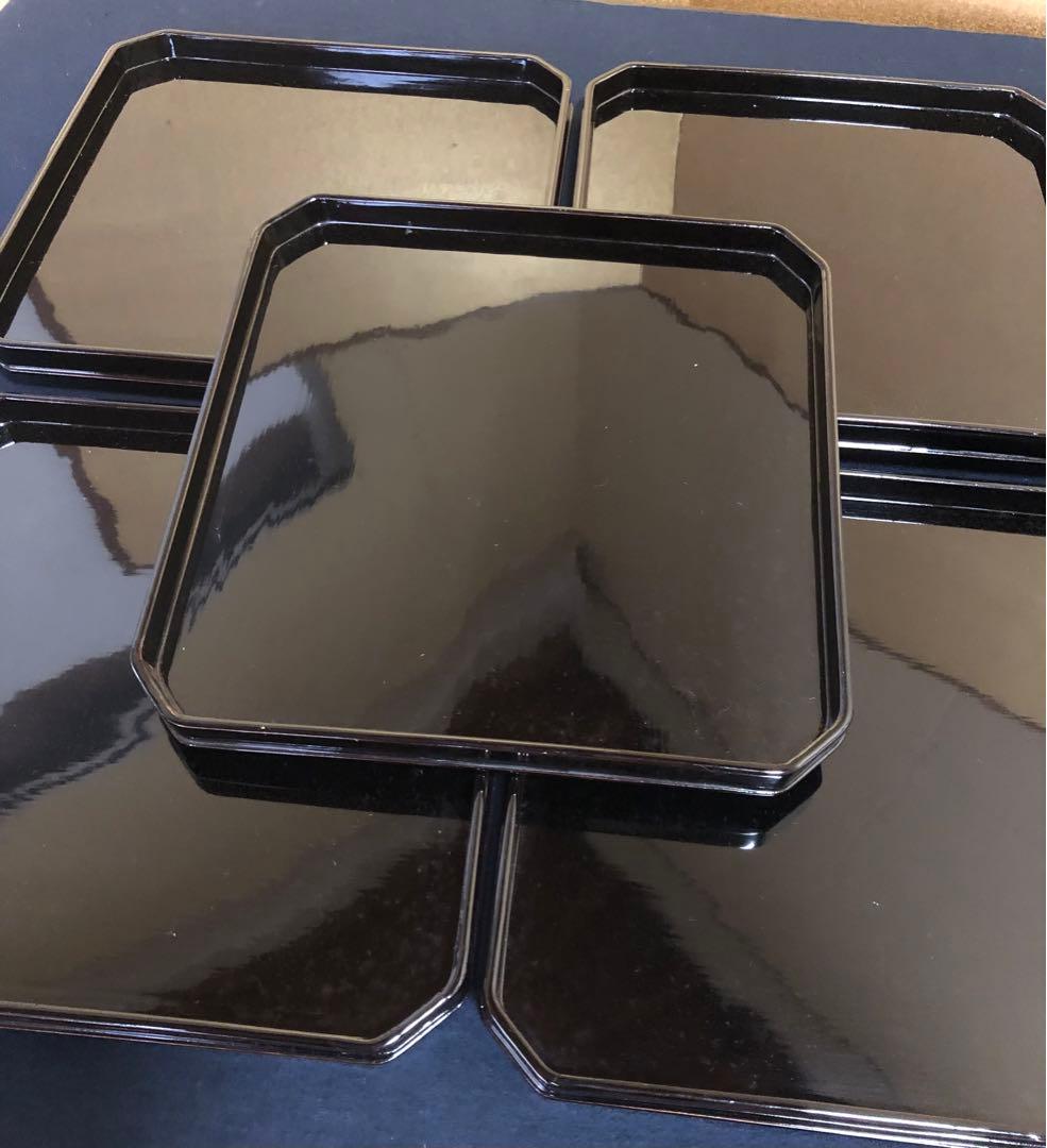 《R》時代 黒塗 隅切膳10客 在銘 木製漆器 共箱　260108き1