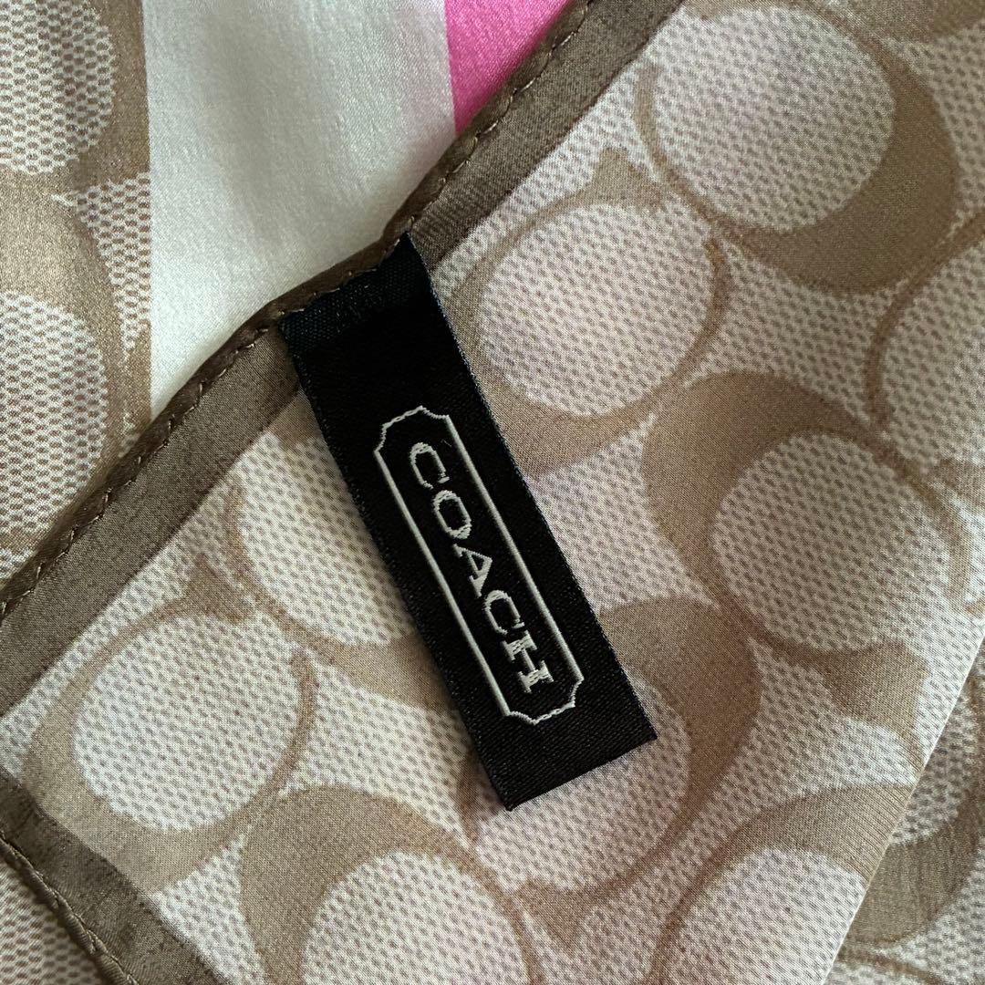 美品 COACH コーチ 絹 シルクスカーフ シグネチャー柄 73×25cm - メルカリ