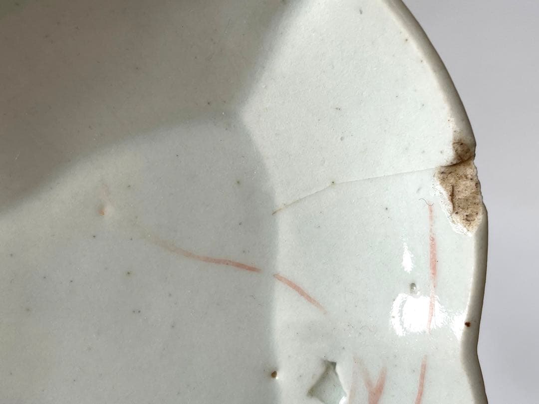 骨董 アンティーク 色絵古九谷 古伊万里 染付 赤絵 海老文様 変形皿 木瓜皿